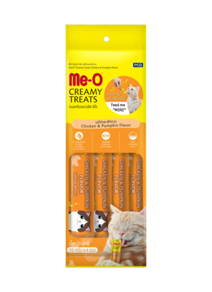 مي أو - مكافآت قطط كريمية بطعم الدجاج واليقطين 4×15غ Me-O Creamy Treat Chicken Pumpkin Flavor