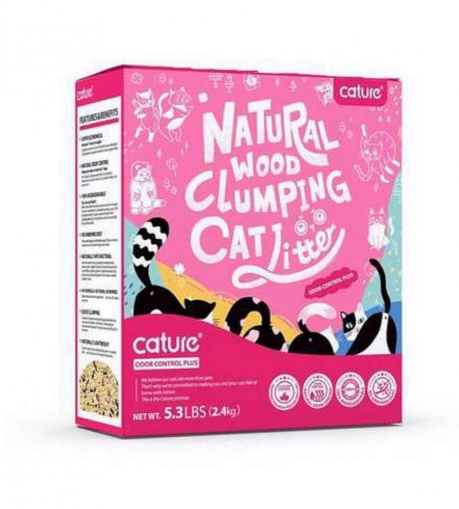 رمل كاتشور بالكربون للتحكم في الروائح المزعجة 2,4 كغ Cature Natural Wood Clumping Cat Litter Odor Control Plus 2.4 kg