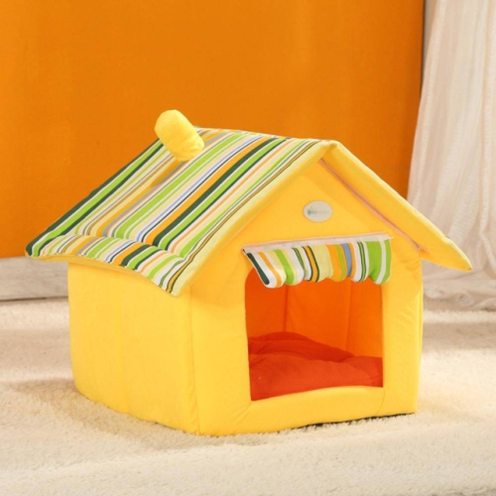 Cat Houses Cat Hut with Pillow Cat Bed (Yellow with Green) - Multiple Sizes