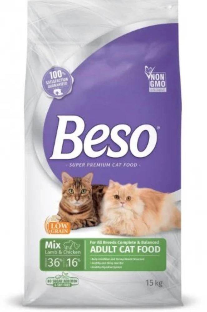 بيسو طعام جاف للقطط البالغة نكهة اللحم والدجاج Beso Adult cat Food Rich in Mix Lamp & Chicken