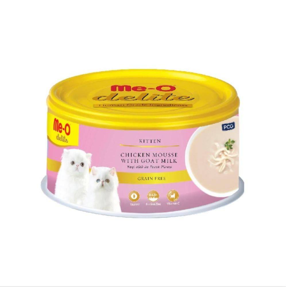مي أو - معلبات الدجاج مع حليب الماعز (طعام القطط الصغيرة) Me-O Delite Chicken Mousse with Goat Milk for Kitten