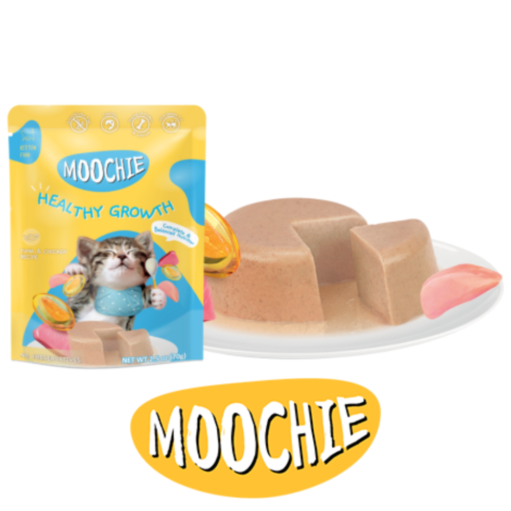 موتشي طعام رطب للقطط الصغيرة اظرف التونة مع الدجاج Moochie Tuna with Chicken Recipe - Helthy Growth