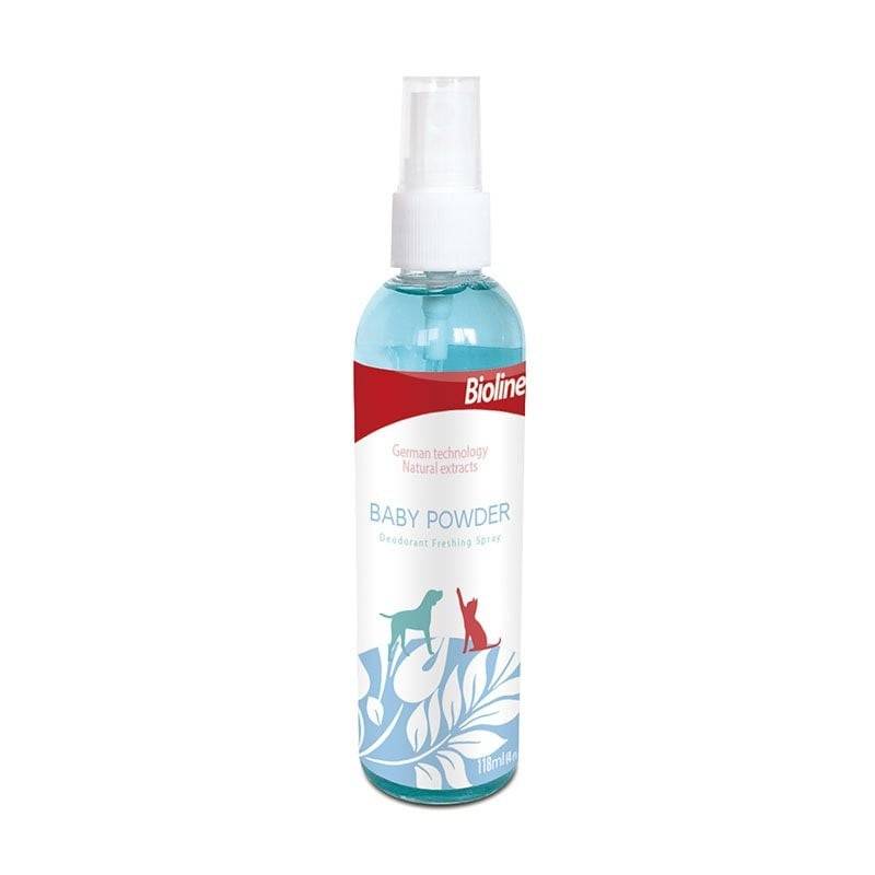 بايولاين بخاخ لإزالة الروائح الكريهة برائحة بودرة الاطفال معطر القطط والحيوانات الاليفة BioLine Baby powder Deodorizing Spray