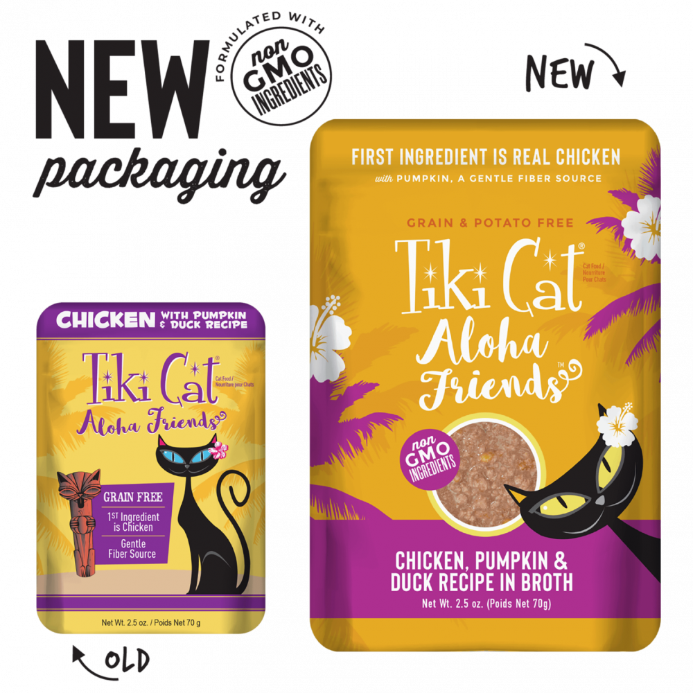 تيكي كات الوها فريندز اظرف رطبة وجبة الدجاج مع اليقطين والبط في المرق Tiki Cat Aloha Friends Chicken, Pumpkin & Duck In Broth