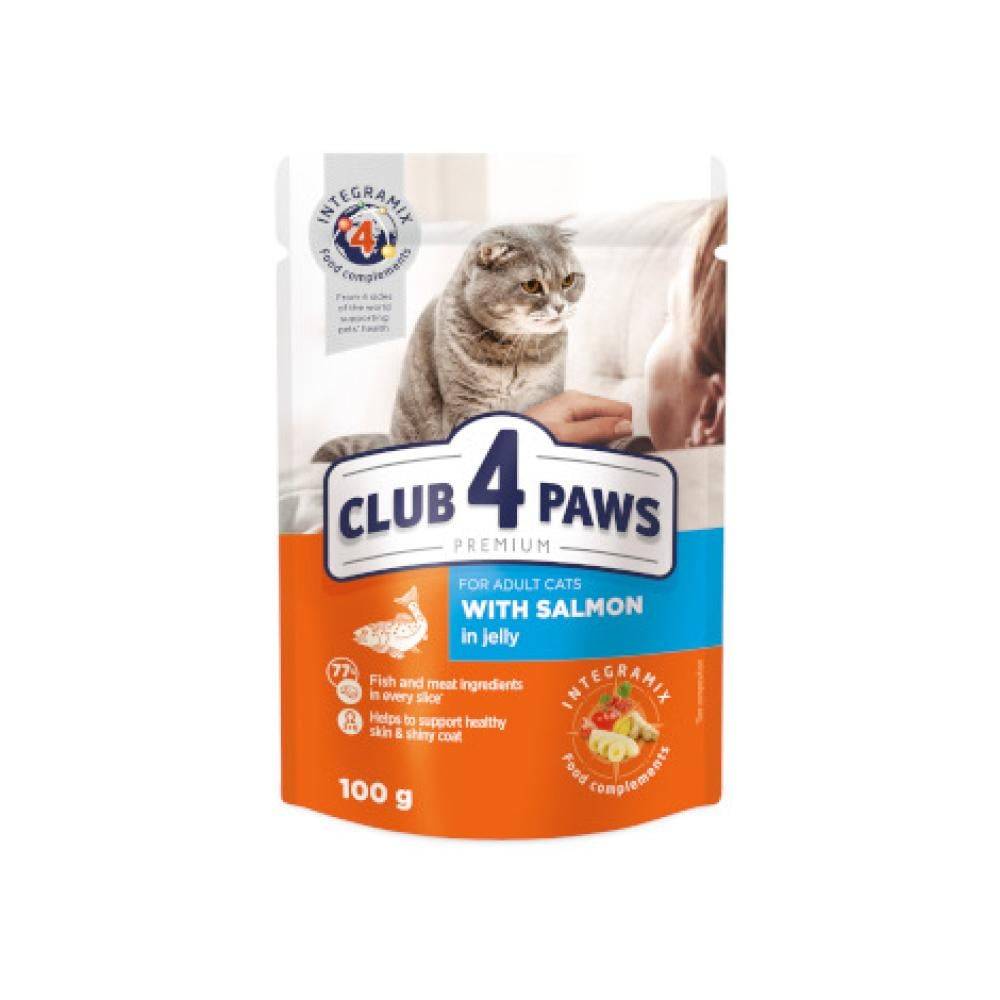 اظرف طعام رطب للقطط البالغة بالسلمون في الجيلي 100 جرام CLUB 4 PAWS PREMIUM for Adult Cats with Salmon in Jelly