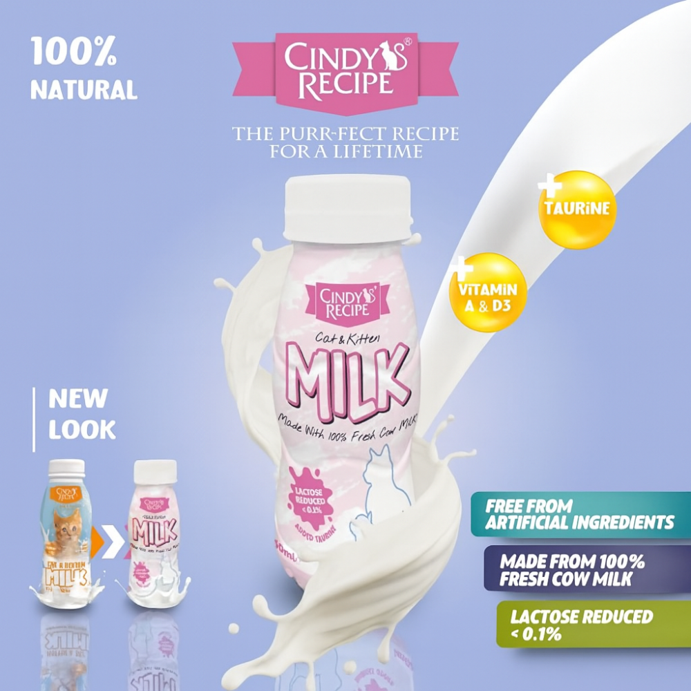 حليب القطط الصغيرة والبالغة حليب ابقار طازج 100% Cindy’s Recipe Cat & Kitten Milk - with fresh cow milk