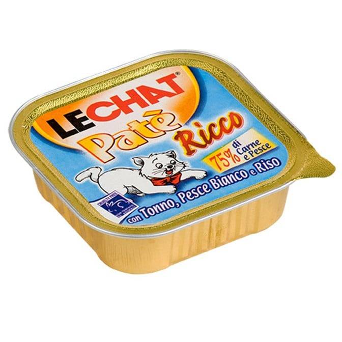 لي شات طعام رطب للقطط تونة وسمك أبيض مع الأرز 100 جرام LECHAT Patè RICCO Tuna with White Fish and Rice 100g