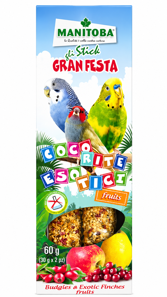 مانيتوبا اعواد مكافآت + مكمل غذائي للروز والبادجي والزيبرا MANITOBA Stick Budggies & Exotic Mix Fruit