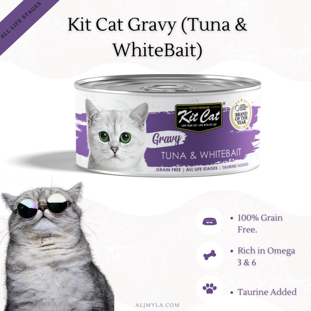 معلبات كت كات جرافي تونا مع السمك الصغير بالمرق Kit Cat Gravy (Tuna & WhiteBait) Canned food