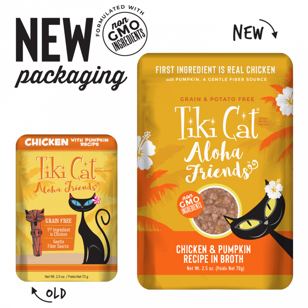 تيكي كات الوها فريندز اظرف رطبة وجبة الدجاج مع اليقطين في المرق Tiki Cat Aloha Friends Chicken, Pumpkin In Broth