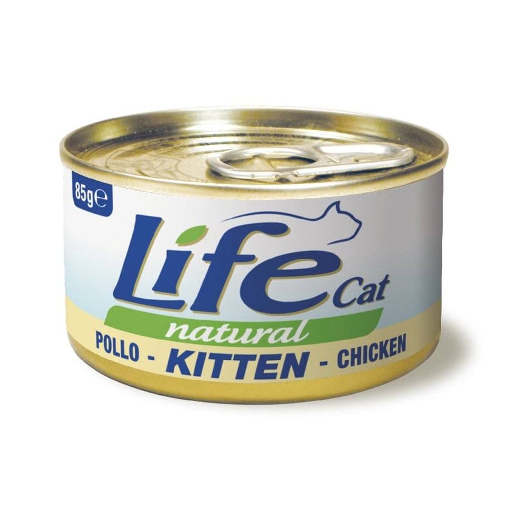 لايف كات معلبات الدجاج للقطط الصغيرة - شرائح الدجاج مع الأرز 85غ Life Cat Natural Kitten Food - Chicken 85g
