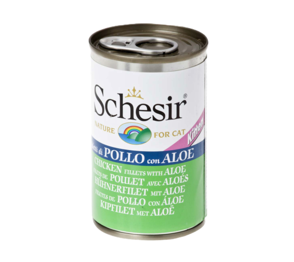 شيزر معلبات الدجاج بالجيلي (طعام رطب للقطط الصغيرة) 140غ Schesir Kitten Chicken Fillet with Aloe 140g