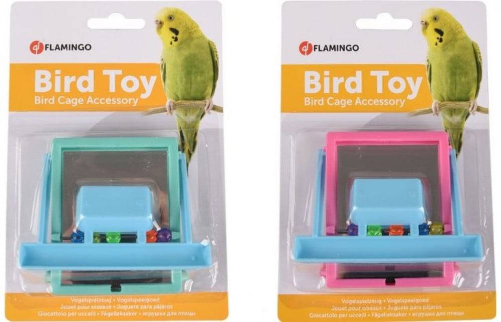 فلامنجو لعبة المرآة المعلقة للطيور مع مجثم - الوان متعددة Flamingo Mirror with Perch - Multiple Colors