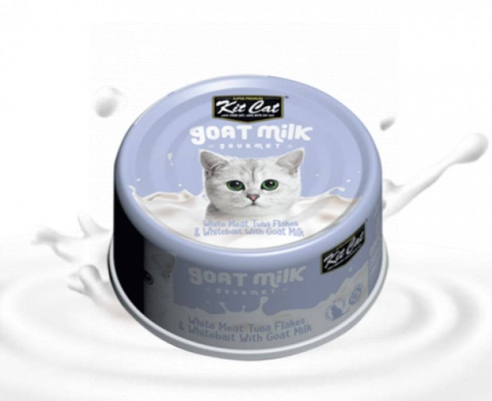 كت كات شرائح التونا مع سمك المحيط الابيض و حليب الماعز 70غ Kit Cat White Meat Tuna Flakes & Whitebait With Goat Milk 70g
