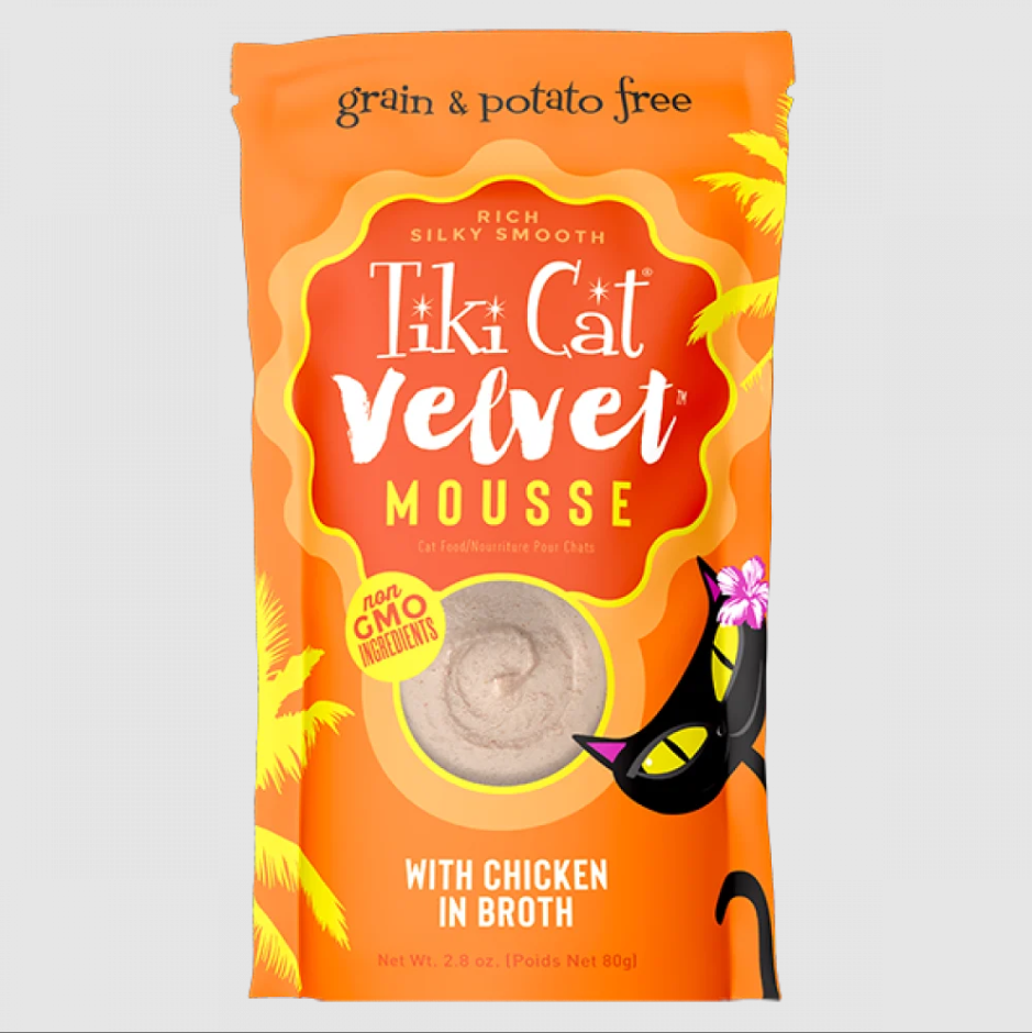 تيكي كات فيلفت اظرف رطبة موس الدجاج بالمرق 80غ Tiki Cat Velvet Mousse with Chicken in Broth