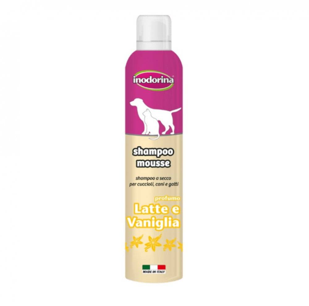 انودورينا شامبو جاف لتنظيف القطط عطر الفانيليا 300 مل Inodorina Shampoo Mousse Milk and Vanilla Perfume 300ml