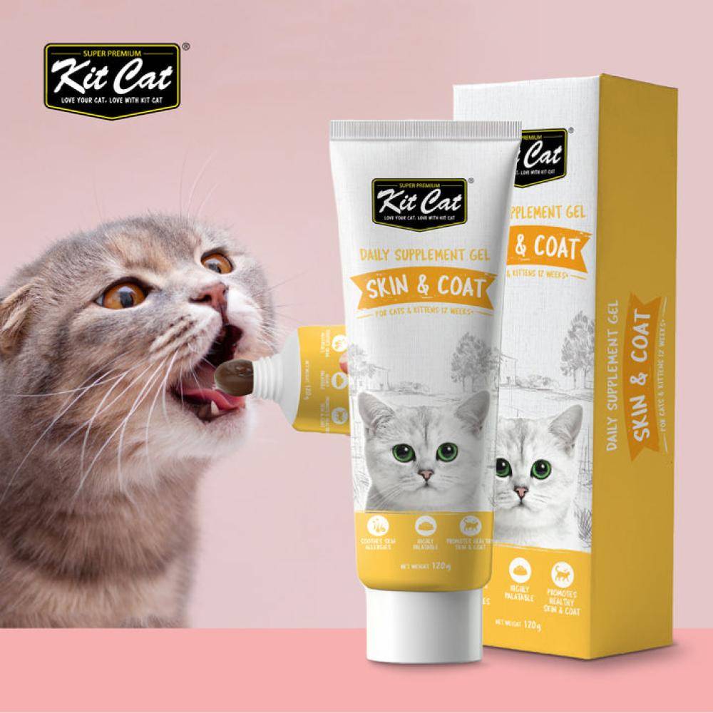 كت كات مكمل غذائي يومي معجون فيتامين لدعم فراء القطط الصغيرة والبالغة Kit Cat Daily Supplement Gel For Cats & Kittens- Skin & Coat