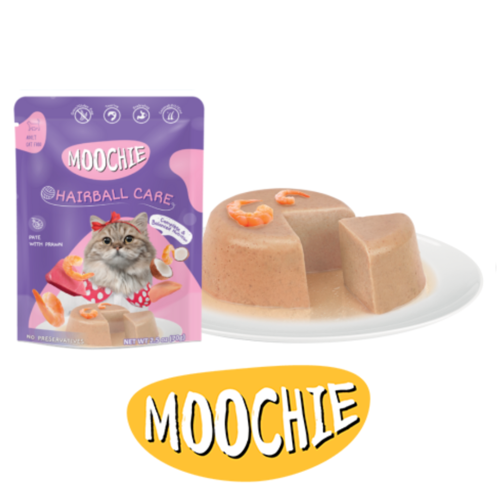 موتشي طعام رطب للقطط البالغة اظرف الباتيه بالجمبري Moochie Hairball Care - Pate with Prawn