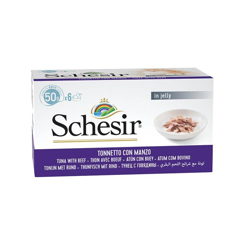 شيزر معلبات التونه مع شرائح اللحم البقري في الجيلي 6x50 عبوات متعددة Schesir Tuna and Beef fillet in Jelly 6×50g MultiPack