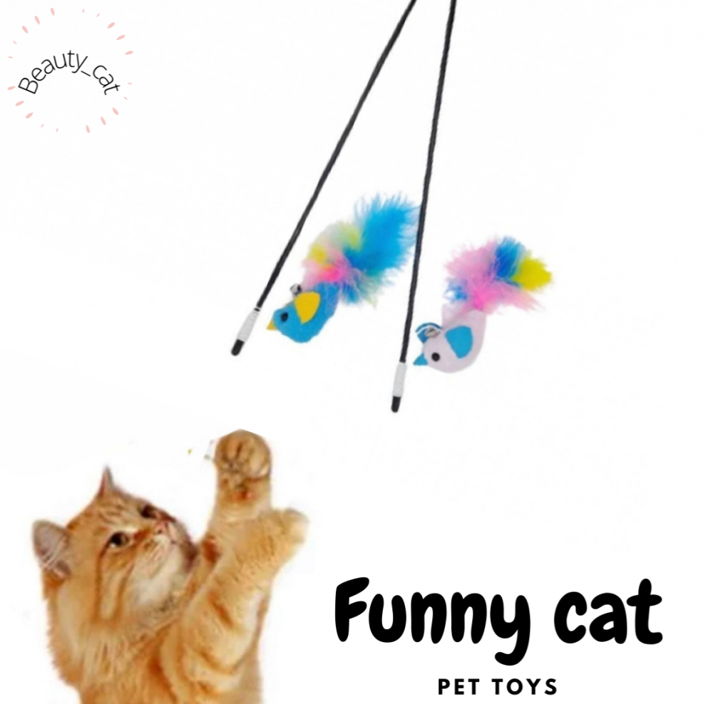 Interactive hook toy for cats and pets in the shape of a small bird - white and blue