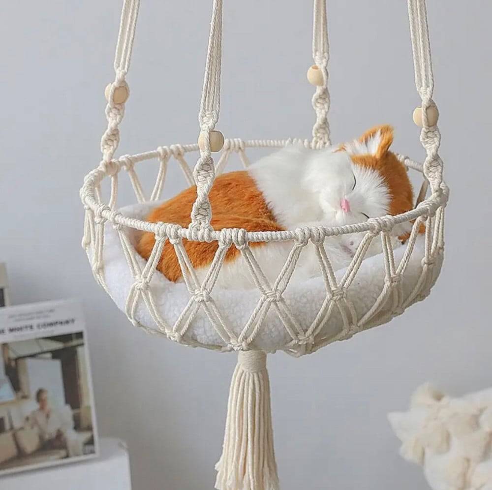 Handwoven Macrame Cat and Pet Basket - Basket Hanging