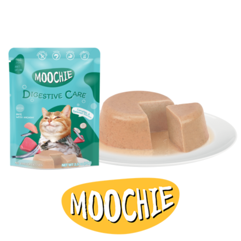 موتشي طعام رطب للقطط البالغة اظرف الدجاج مع الانشوجة Moochie Mince with Pate - Digestive Care