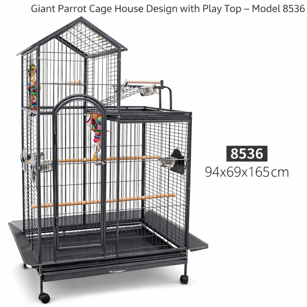قفص ببغاوات عملاق بتصميم المنزل مع منطقة لعب – Giant Parrot Cage House Design with Play Top –