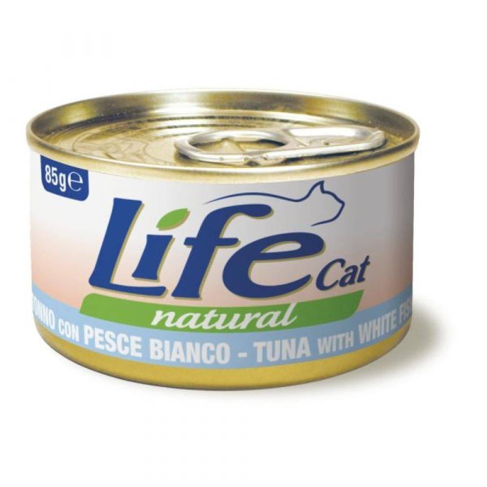 لايف كات معلبات تونة مع السمك الأبيض Life cat Tuna with white fish 85g