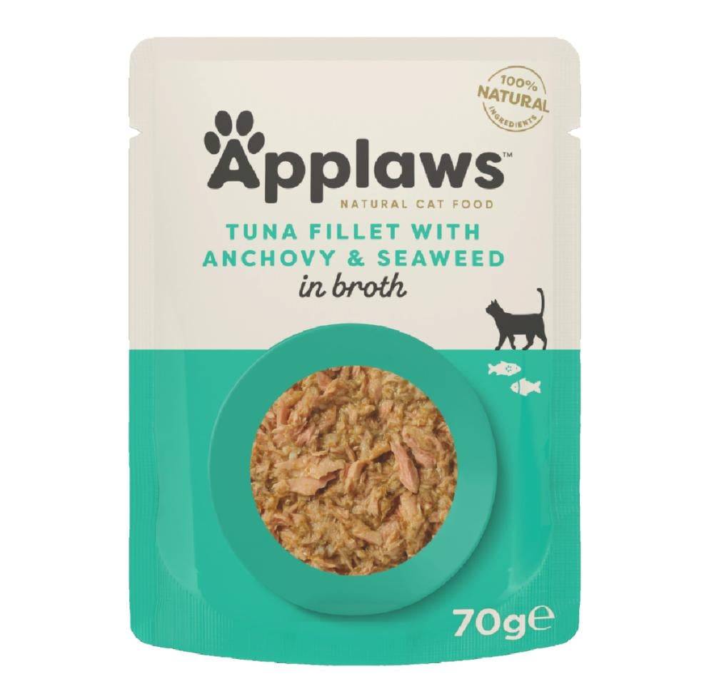 Applaws Cat Pouch Tuna With Anchovy in Broth 70g ابلاوز أظرف طعام رطب للقطط - تونا مع سمك الأنشوفة في المرق 70gr