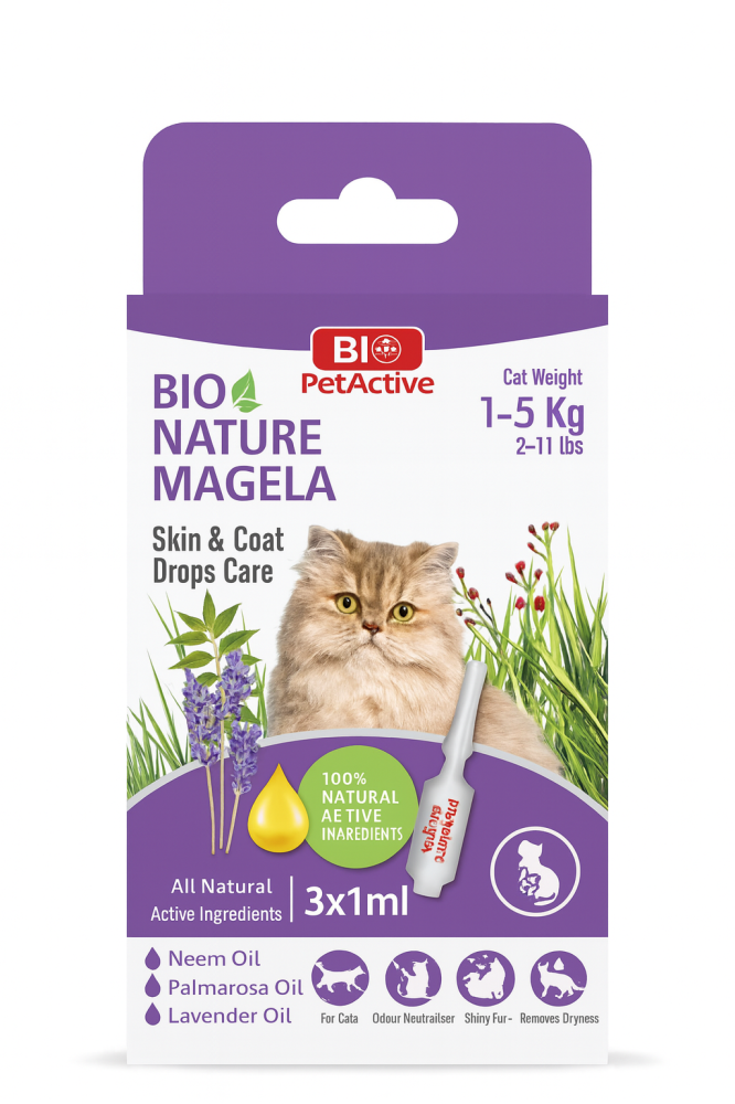 Bio PetActive Bio-Nature Magela Skin & Coat Drops Care for Cats 3x1 ml بايو بيت أكتيف بيونيتشر ماجيلا قطرات العناية بالبشرة والفراء للقطط 1x3 مل