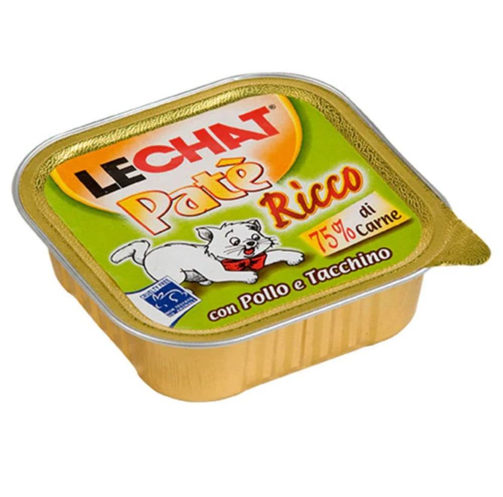 لي شات طعام رطب للقطط شرائح الدجاج والديك الرومي 100 جرام LECHAT Patè RICCO with Chicken and Turkey 100g