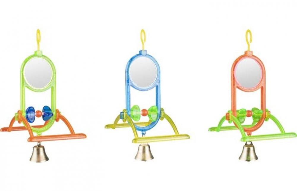 فلامنجو لعبة ومراية طيور مع مجثم - الوان متعددة Flamingo Mirror with Perch - Multiple Colors