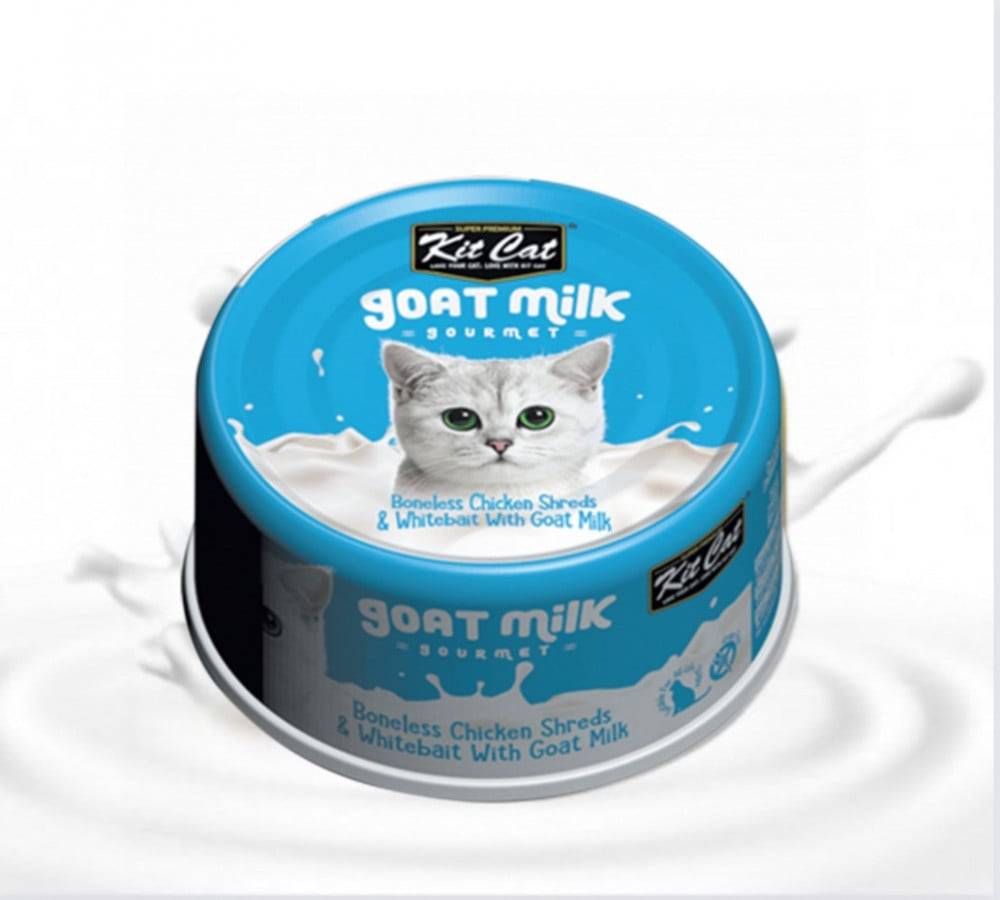 كت كات شرائح الدجاج مع سمك المحيط الأبيض وحليب الماعز 70غ Kit Cat Boneless Chicken Shreds & Whitebait With Goat Milk 70g