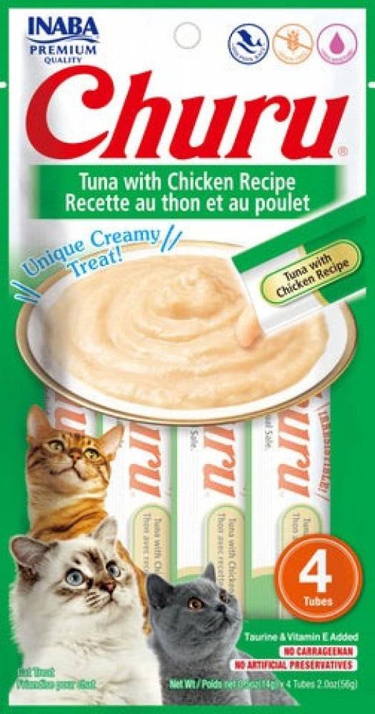 اينابا تشورو هريسة التونا مع الدجاج مكافآت قطط 4x14غ / INABA Churu Tuna with Chicken Flavor 4x14g