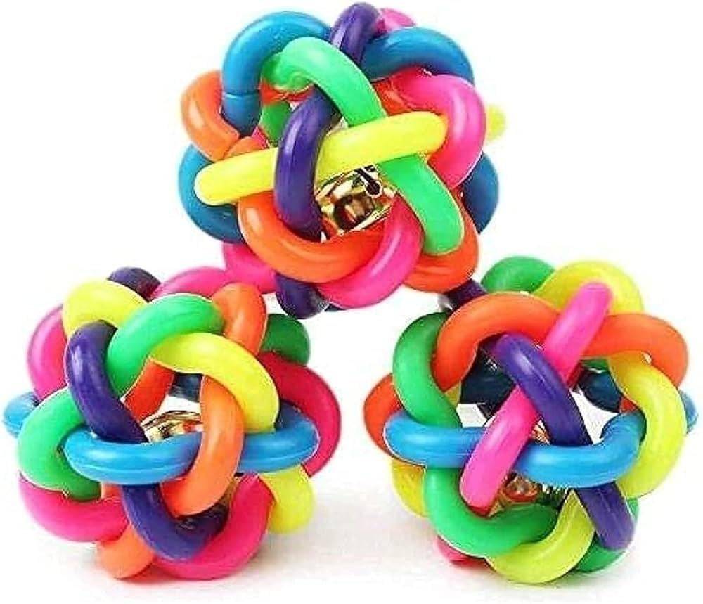 Bird toy, cat toy, 3 rubber balls with a bell