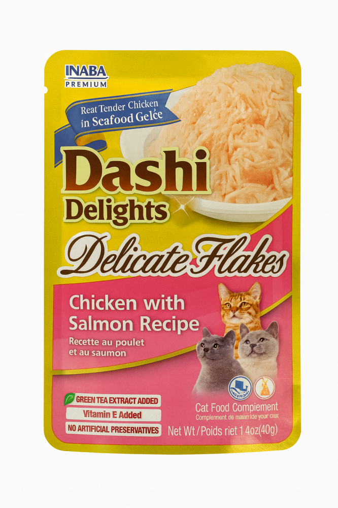 اينابا داشي ديلايت شرائح الدجاج والسالمون 40غ INABA Dashi Delight Delicate Flakes Chicken with Salmon Recipe 40g