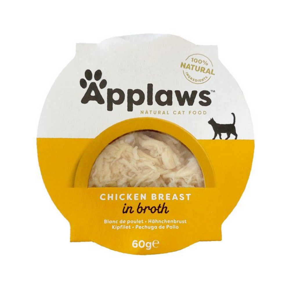 صحن ابلاوز طعام رطب للقطط صدور الدجاج في المرق 60 غ Applaws Cat Pots Chicken Fillet with Rice 60g