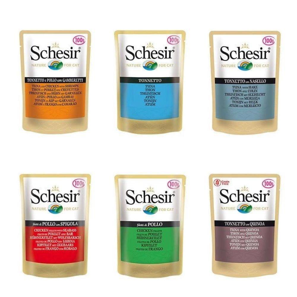 شيزر اظرف (طعام رطب للقطط البالغة والصغيرة) شرائح الدجاج أو التونة بطعم الجيلي أو المرق Schesir Pouch Wet Cat Food - Fillets Chicken or Tuna in Gravy / jelly