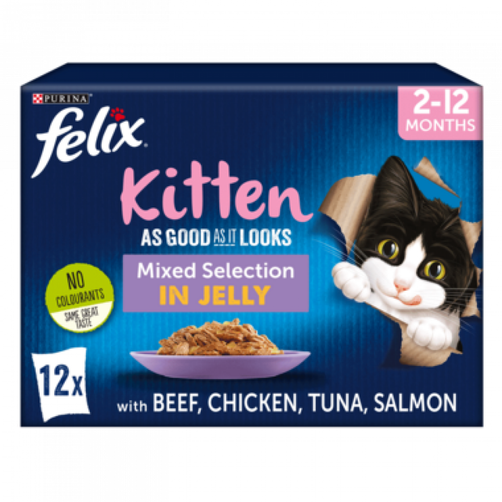 بيورينا فيليكس مجموعة وجبات مختارة من اللحوم للقطط الصغيرة 12 ظرف × 1كغ PURINA Felix Mixed Selection In Jelly 12 Pouch × 1kg
