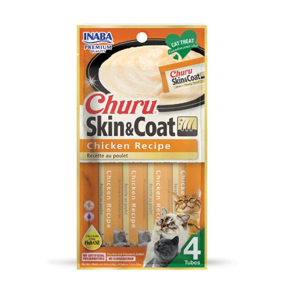 اينابا تشورو هريسة الدجاج لتحسين الفرو والجلد - مكافآت لجميع القطط INABA Churu Skin & Coat Chicken Recipe - Creamy Treats for All cat