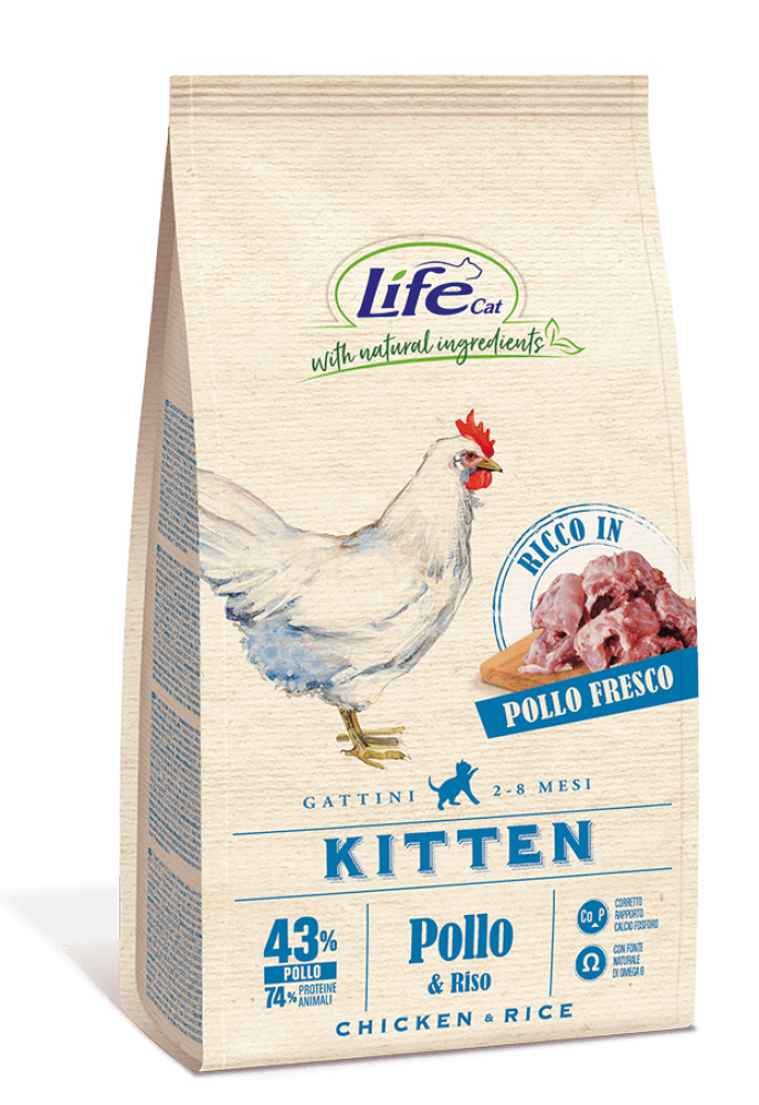 لايف كات طعام جاف للقطط الصغيرة - حبيبات الدجاج والأرز Lifecat with Chicken & Rice - Kitten cat food