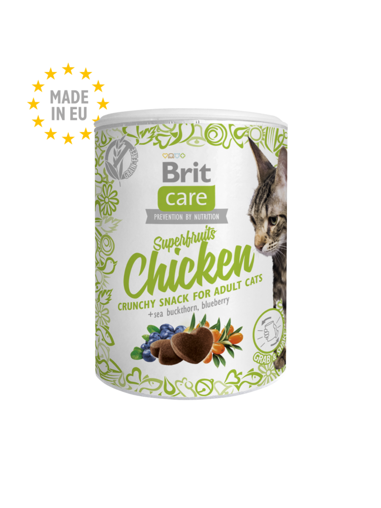 Brit Care Superfruits Chicken - Crunchy Snack for Adult cat بريت كير كرنشي وجبة خفيفة للقطط البالغة بطعم الدجاج والتوت الأزرق