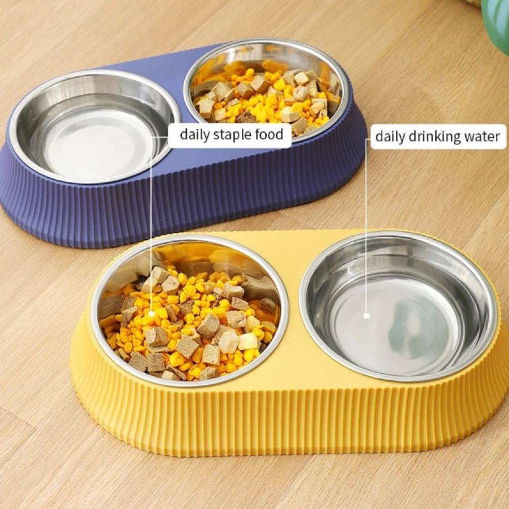 Double bowl for feeding pets - stainless steel cat food