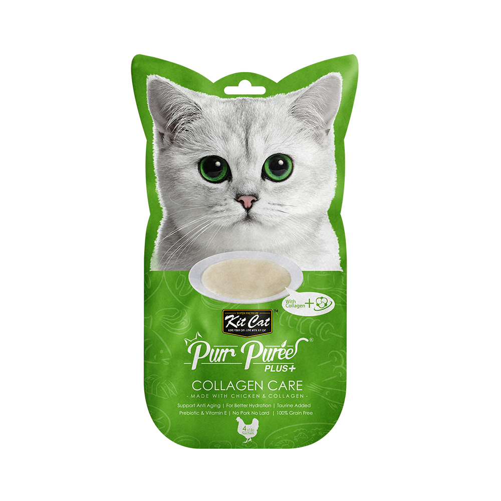 مكافآت قطط كت كات هريسة الدجاج والكولاجين Kit Cat Purr Puree Plus+ Chicken & Collagen