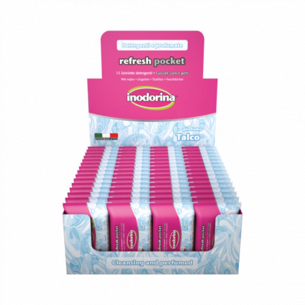 انودورينا مناديل رطبة للجيب برائحة بودرة الاطفال - 15منديل Inodorina Refresh Pocket Perfume Talco - 15 wet wipes