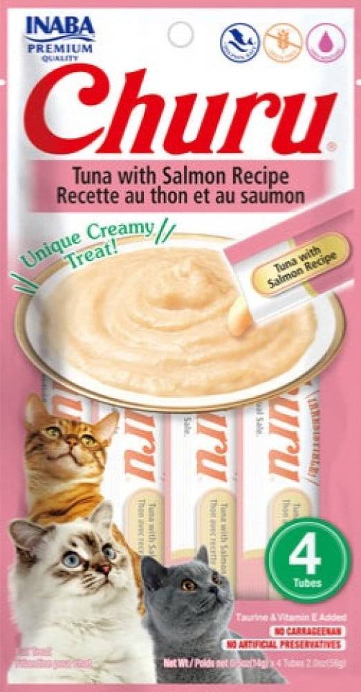 اينابا تشورو هريسة التونة مع السالمون مكافآت قطط غ4x14 INABA Churu Tuna with Salmon Flavor 4x14g