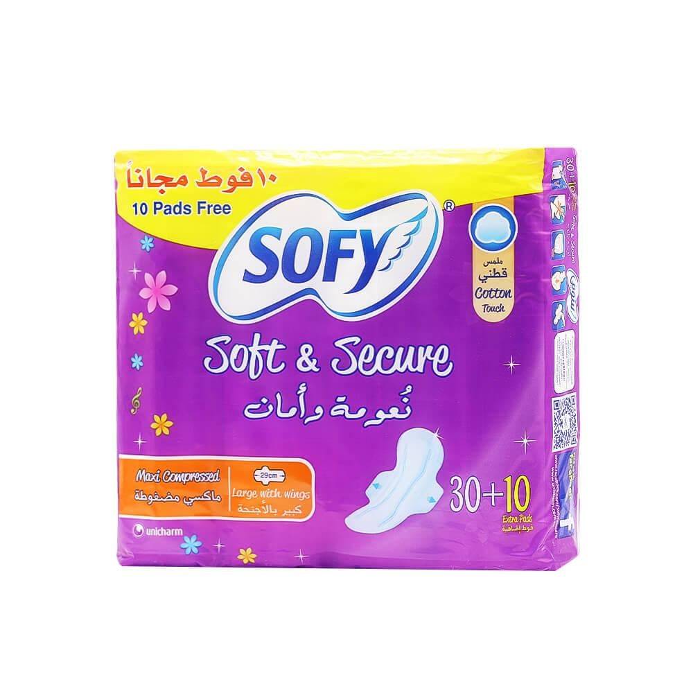 Sofy Softness & Safety Large Compressed Maxi Sanitary Napkins with Wings - 30+10 Pieces