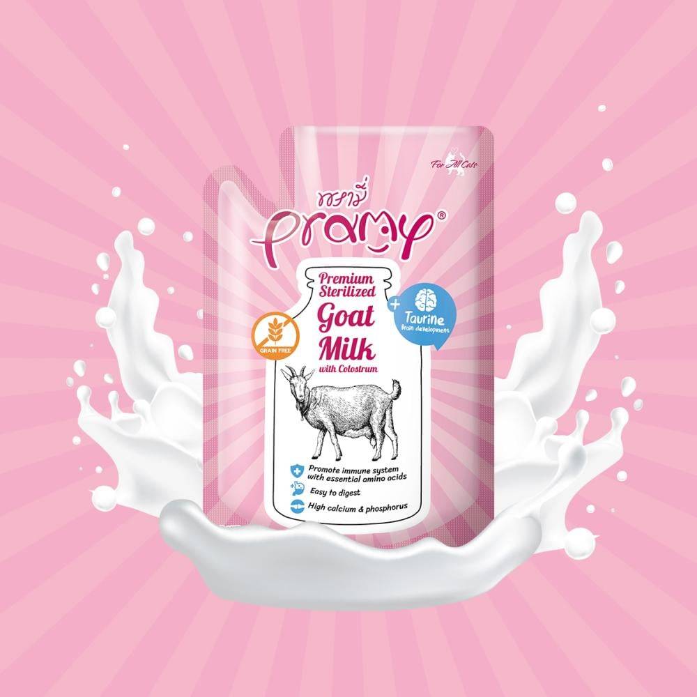 برامي حليب الماعز المعقم غني بالتورين - حليب للقطط من جميع الاعمار 60غ Pramy Goat Milk - Sterilized Goat Milk with Colostrum & Taurine 60g
