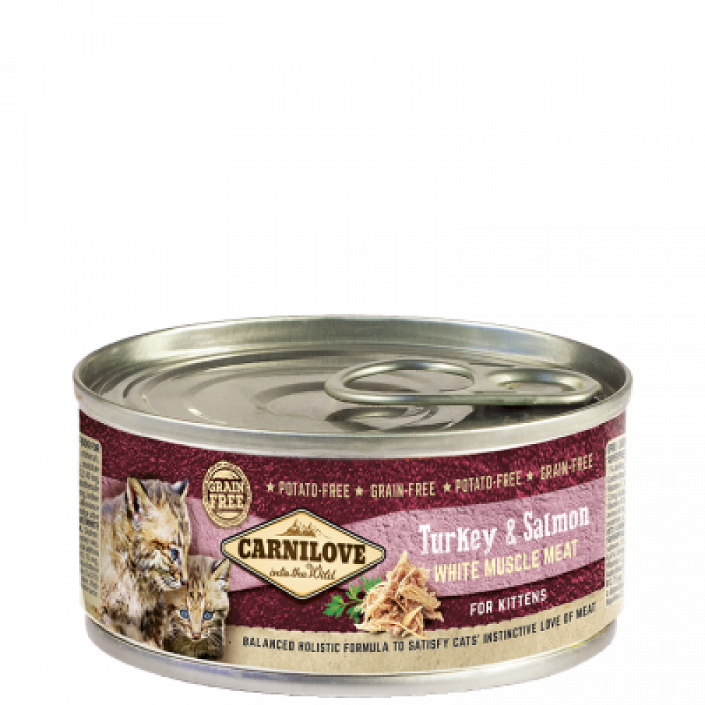 كارنيلوف معلبات طعام رطب للقطط الصغيرة الديك الرومي والسالمون الطازج 100غرام CARNILOVE Turkey & Salmon For Kitttens 100g