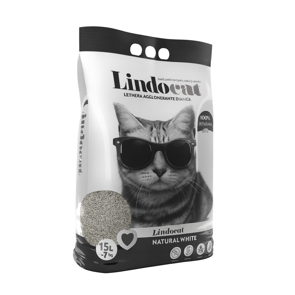 Lindocat Natural White Long-lasting white clumping litter رمل ليندو كات ناتشورال وايت 15 لتر